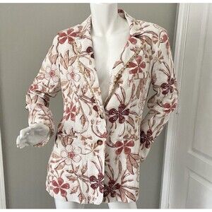 Sam Edelman Enola Flora Stamp Linen Blend Single Breasted Blazer Women’s Sz L